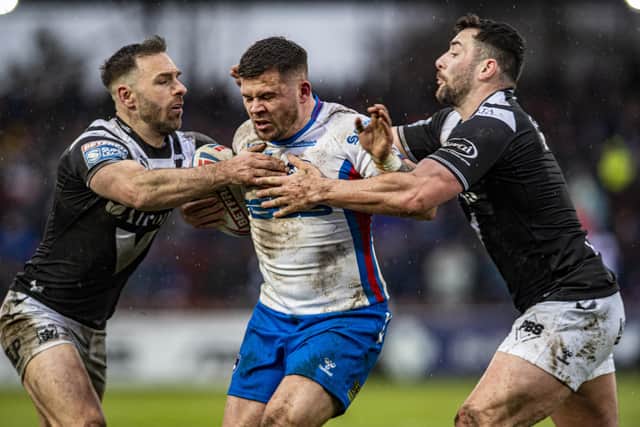 Liam Hood, centre, is in contention to play against Toulouse tonight. Picture: Tony Johnson.