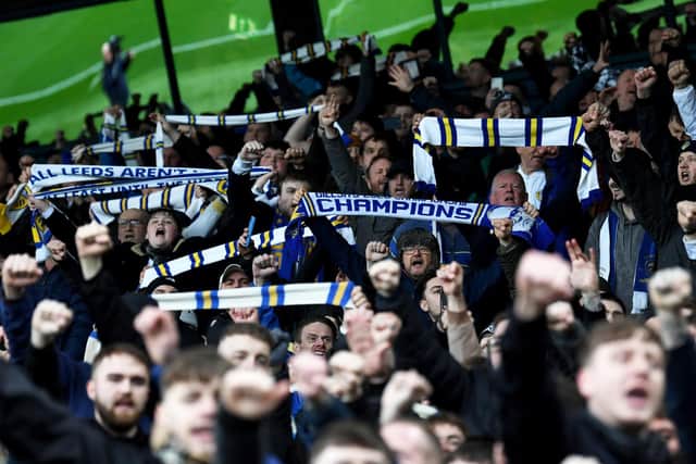 The Elland Road faithful get behind Leeds United during the Whites' 4-2 defeat to Manchester United. Pic: Simon Hulme.