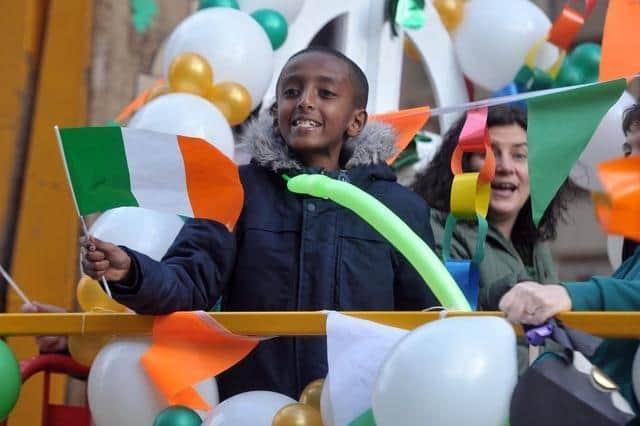 There will be a St Patrick's Day parade in Leeds city centre on Sunday (March 13). Pictured: A young boy enjoys the parade in 2019.