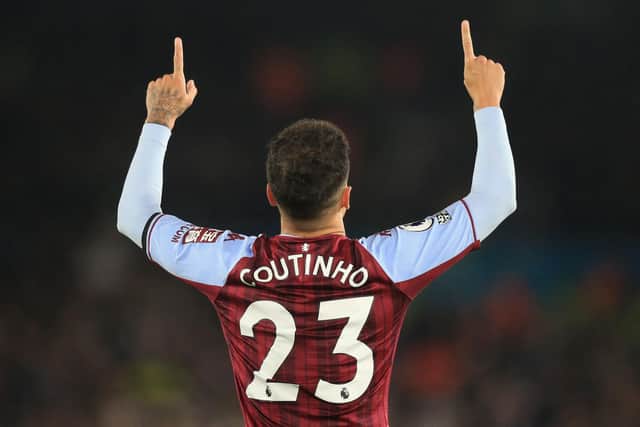 Philippe Coutinho celebrates his opener. Pic: Lindsey Parnaby.