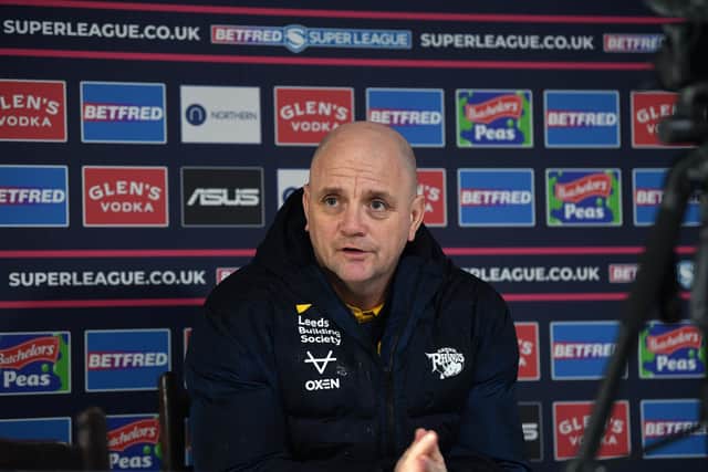 Wakefield Trinity v Leeds Rhinos.
Leeds Rhinos head coach Richard Agar.
3rd March 2022.
Picture : Jonathan Gawthorpe