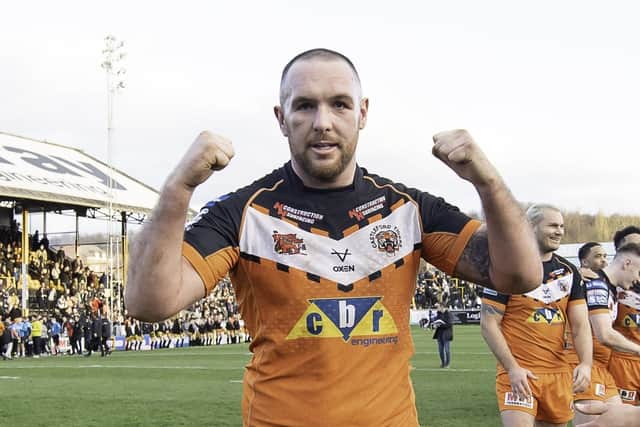 Castleford's Daniel Smith celebrates last Sunday's victory over Hull FC. Picture: Allan McKenzie/SWpix.com.