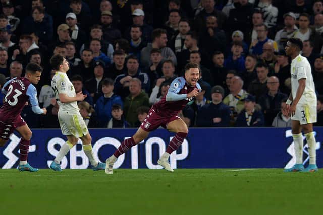SETBACK: Aston Villa's Matty Cash celebrates scoring his side's second goal at Elland Road against Leeds United on Thursday night. Picture: Jonathan Gawthorpe.