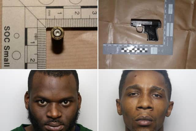 Benjamin Mills, bottom left, was given a prison sentence of 25 years over an armed robbery and an armed kidnapping. Mills' accomplice in the robbery, Ruwen James, was jailed for six years and nine months.