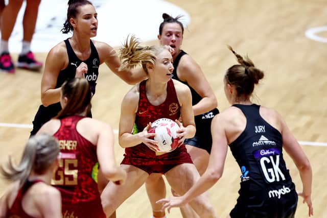 Leeds Rhinos' Jade Clarke in action for Vitality Roses against New Zealand earlier this year. Picture: Bryn Lennon/Getty Images.