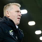 UPBEAT: Norwich City boss Dean Smith after his side's second-half display in Thursday night's 3-1 loss at home to Chelsea, above, ahead of Sunday's clash against Leeds United at Elland Road. Photo by Stephen Pond/Getty Images.
