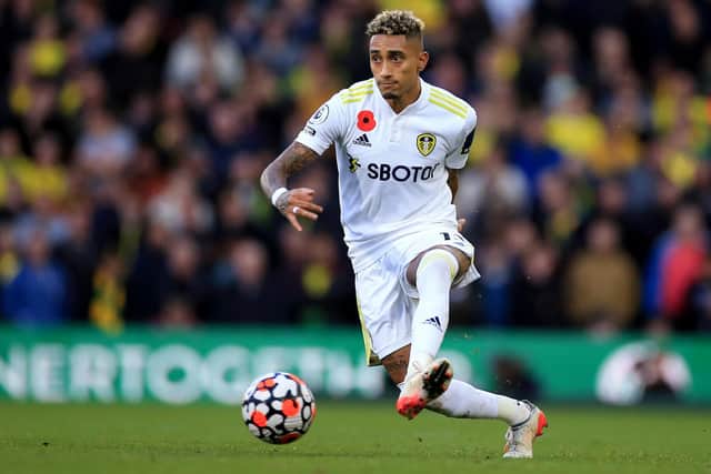 Leeds United goalscorer Raphinha on the ball during Leeds United's 2-1 win over Norwich City. Pic: Stephen Pond.