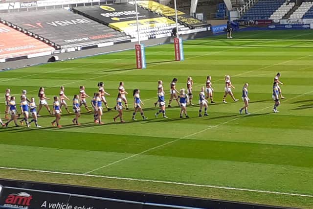 Rhinos and Giants take to the field at the start of the new-look Women's Challenge Cup competition. Picture by Luke Smith.