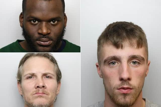 Clockwise from top left: Benjamin Mills, Kayon Dixon and Aaron Fowler​ each appeared before Leeds Crown Court