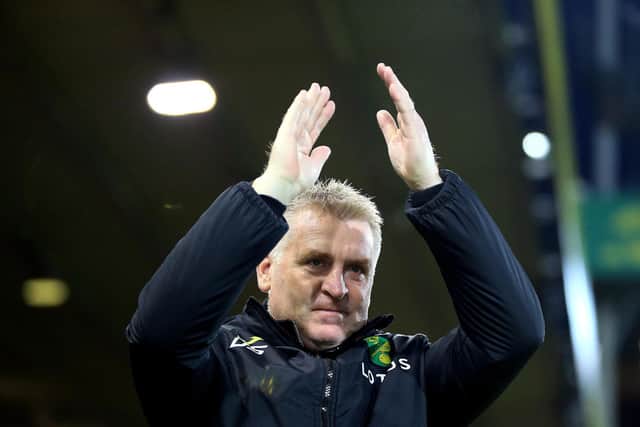 PRAISE: For Leeds United striker Patrick Bamford from Norwich City boss Dean Smith, above. Photo by Stephen Pond/Getty Images.
