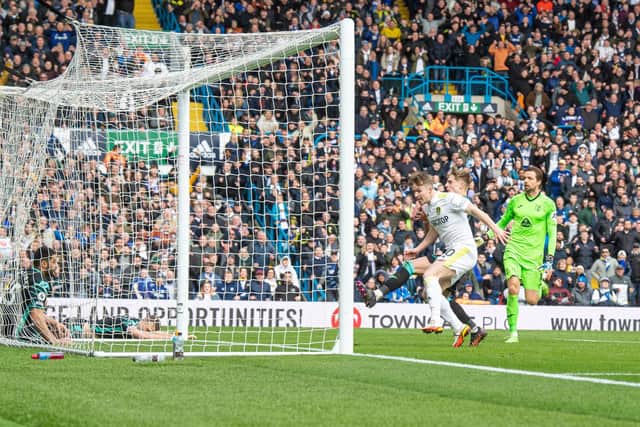 WILD SCENES: As Joe Gelhardt, centre, converts a 94th-minute winner to give Leeds United a dramatic 2-1 victory against Norwich City at Elland Road. Picture by Tony Johnson.