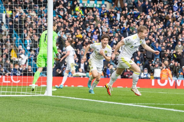 THE MOMENT - Joe Gelhardt races away to celebrate his dramatic late winner for Leeds United against Norwich City at Elland Road. Pic: Tony Johnson