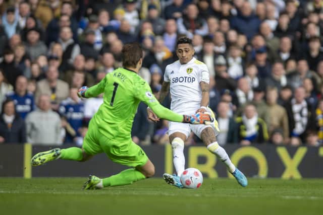 Raphinha has his effort saved by Canaries keeper Tim Krul.  (Picture: Tony Johnson)