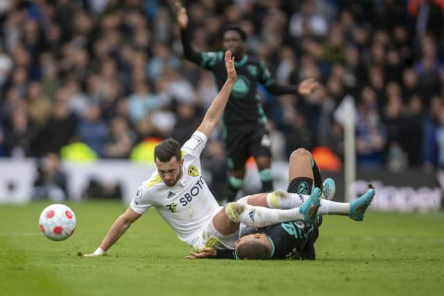 Leeds United's Jack Harrison gest the better of Canaries Max Aarons. (Picture: Tony Johnson)