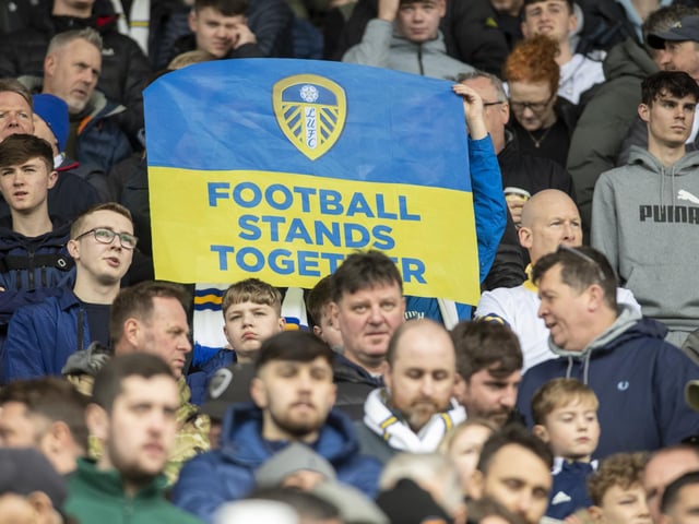 Leeds fans show their support for Ukraine.