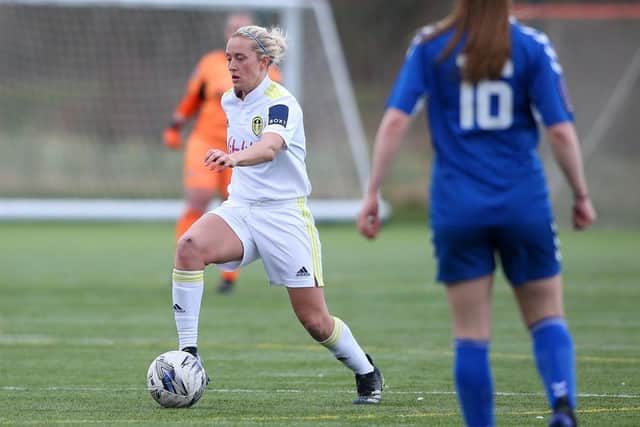 Leeds United defender Rebekah Bass on the ball against Durham Cestria. Pic: LUFC.