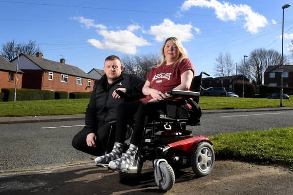MND Sufferer Vicky Rennard with her Partner Peter Senior at their home at Bramley Leeds.