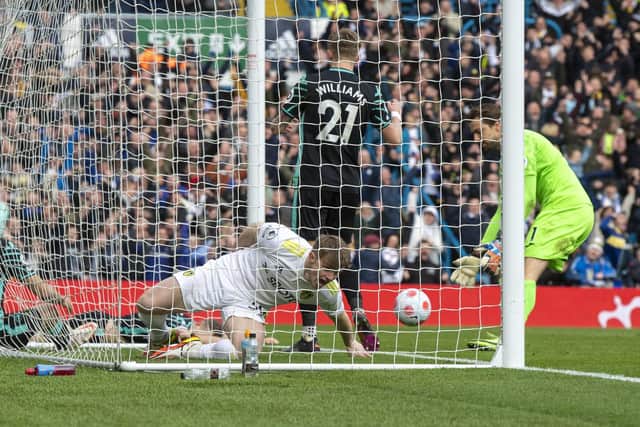 MASSIVE MOMENT: The look on 19-year-old Leeds United striker Joe Gelhardt's face says it all as the forward picks himself up en route to celebrating his dramatic 94th-minute winner against Norwich City. Picture by Tony Johnson.