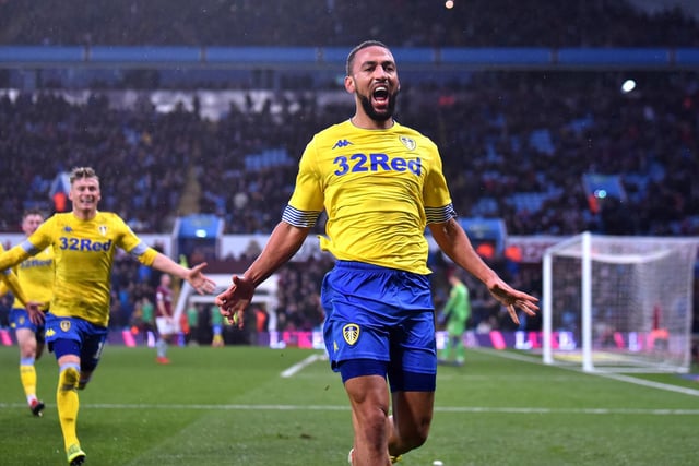 Kemar Roofe celebrates after scoring Leeds United's third goal against Aston Villa during the Championship clash in December 2018.