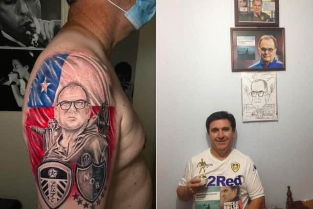 Chilean Whites fan Luis Mora, 51, has had his hero Marcelo Bielsa tattooed on his arm