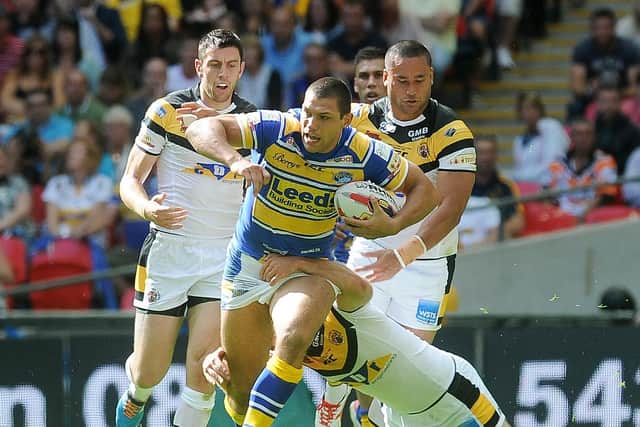 Ryan Hall on the run during Leeds Rhinos’ 2014 Challenge Cup final win over Castleford Tigers. The two sides meet again in the Cup a week on Saturday. Picture: Steve Riding.