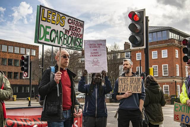 Campaigners from Extinction Rebellion and GALBA gather outside Leeds Magistrates' Court for a demonstration. Picture: Tony Johnson