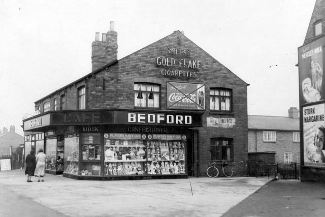 Bedford's confectioner's shop taken from Middleton Park Circus in February 1939. The substantial shop which was situated on the corner of Middleton Park Road and Circus has windows filled with confectionery.