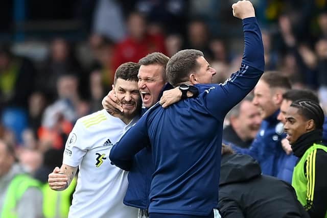 KEY ROLE - Mateusz Klich, pictured being embraced aggressively by Leeds United head coach Jesse Marsch, will sit out the next two Poland internationals. Pic: Getty