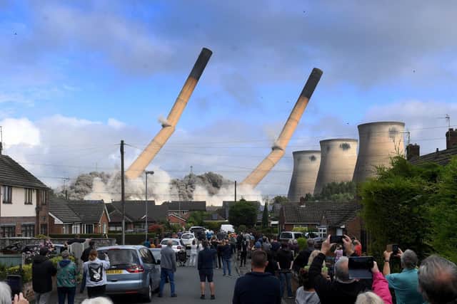 The moment the chimney stacks and boiler house were demolished at Ferrybridge Power Station in August 2021. Picture: Simon Hulme