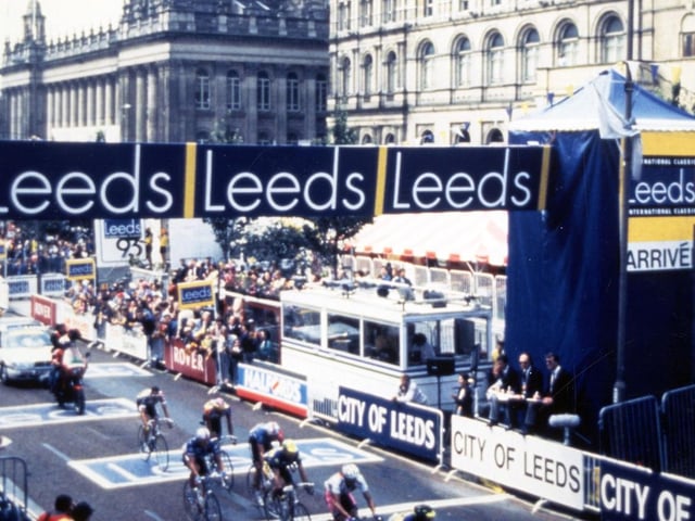 The Leeds International Classic cycle race travelling along The Headrow in August 1993.