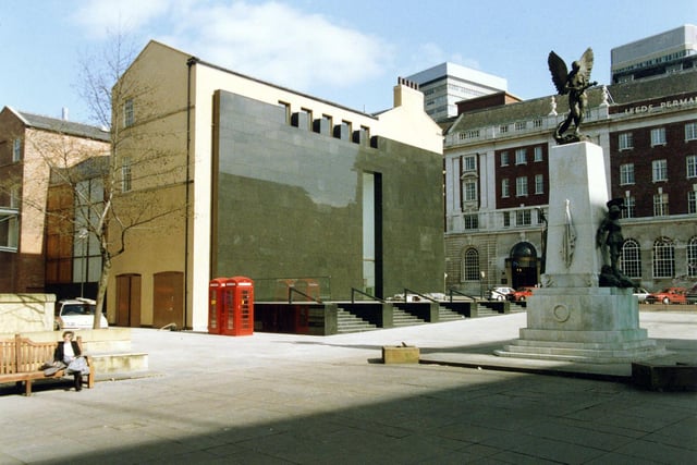 The Henry Moore Institute for the study, display and research of sculpture, was opened in April 993. On the right is the War Memoria and originally stood in City Square. Behind this is Cookridge Street, and Permanent House, the headquarters of the Leeds Permanent Building Society, now part of The Light leisure complex.