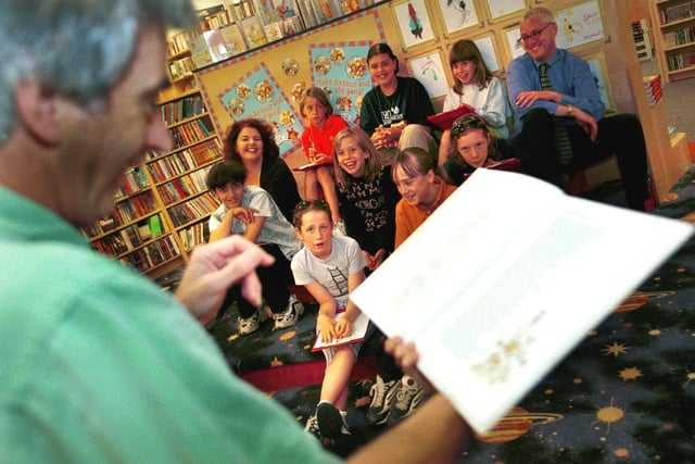 Alec Williams reads to pupils from Farnley Park, who were taking part in a Literacy Summer School at Borders Bookshop in the city centre.  The scheme was designed to give children who start at the school in September a boost in their English skills.