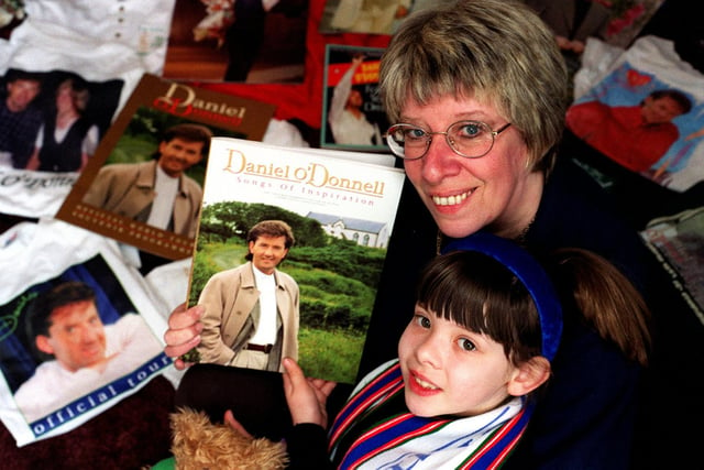 This is Daniel O'Donnell super fan Lorraine Holmes from Farnley and daughter Jenna with some of their memorabilia. They are pictured in April 1998.