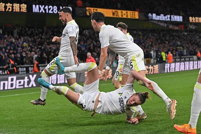 WORK NEEDED: On the cartwheel celebration, above, admits Leeds United matchwinner Luke Ayling. Picture by Bruce Rollinson.