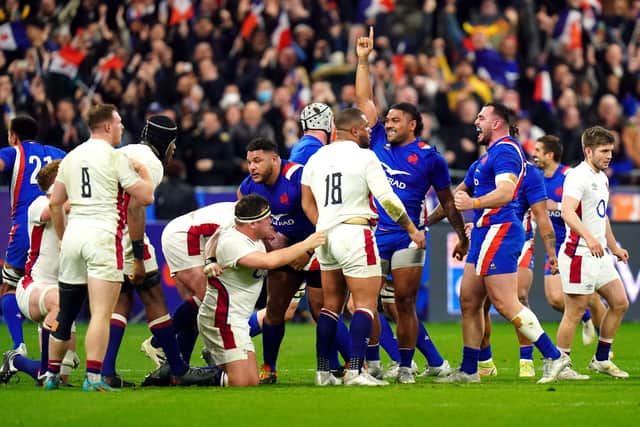 France players celebrate victory after the final whistle at the Stade de France Picture: Adam Davy/PA