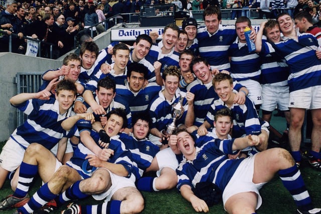 Prince Henry's celebrate winning the Under-18 Schools' Vase at Twickenham in 2004. They beat St Columba's College.
