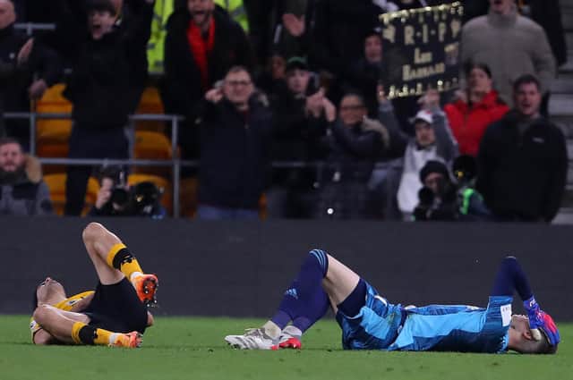 MAN DOWN - Illan Meslier suffered a 'hip contusion' from Raul Jimenez' challenge during Leeds United's win at Wolves. Pic: Getty