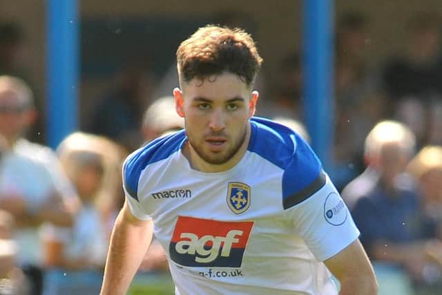 George Cantrill came close to scoring for Guiseley at Leamington. Picture: Steve Riding.