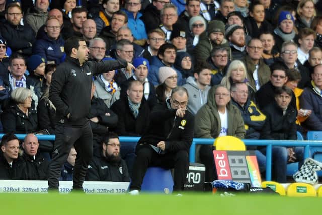 Former Leeds United head coach Marcelo Bielsa sat on his blue bucket. Picture: Tony Johnson.