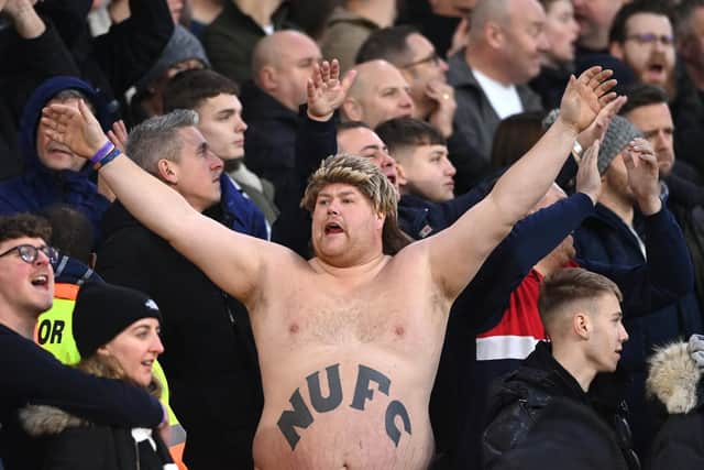 A Newcastle United fan shows his support for the Magpies during their 1-0 victory over Leeds United at Elland Road. Pic: Stu Forster.