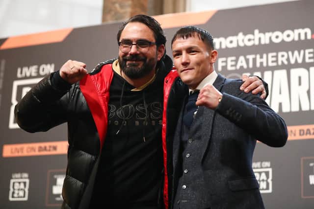 THE VICTOR? Leeds Warrior Josh Warrington with Leeds United director of football Victor Orta ahead of this weekend's IBF featherweight title fight with Kiko Martinez. Pic: Getty