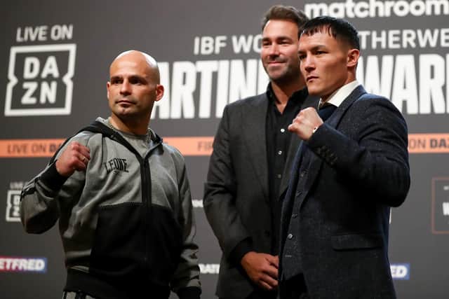 CHAMPION AND CHALLENGER: Josh Warrington, right, takes on Kiko Martinez for the IBF title on Saturday. Picture: Getty Images.