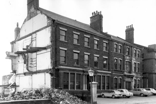Pictured is Hillary Place in March 1966. It was developed by and named after John Hillary Hebblethwaite around 1840. In this view, the demolished remains of a house stand to the left with Hillary Chambers to the right. Several businesses were based in this building including Clarkson Brothers Ltd, merchants and Broadbent Thompson and Wilson Chartered Architects and Surveyors.