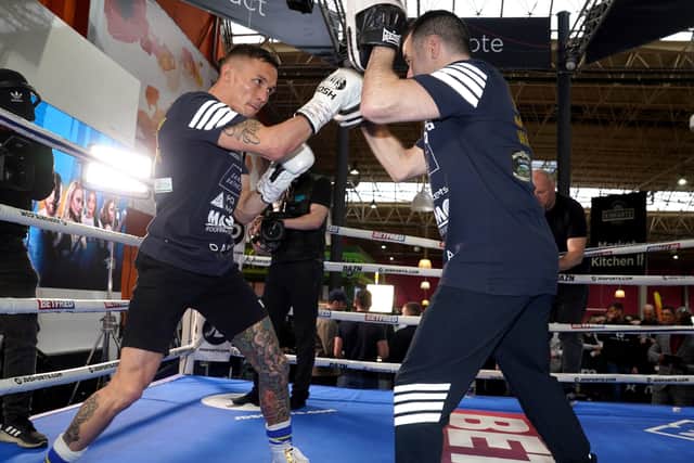 LIMBERING UP: Josh Warrington takes part in a media workout at Leeds Kirkgate Market. Picture: Martin Rickett/PA Wire.