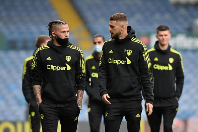 Leeds United midfielders Kalvin Phillips and Mateusz Klich. Pic: Bruce Rollinson.