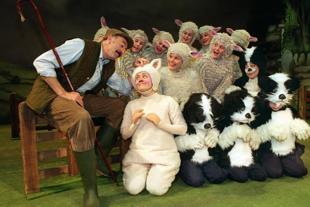 The Grand Theatre held at photocall for its latest production - Babe. Pictured is Anthony Pedley who played Farmer Hoggett, Babe played by Karen Briffett and the rest of the cast. The sheep were played by members from the Lara Academy of Dance at Wortley.