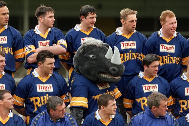 Eye's right. Leeds Rhinos mascot Ronnie (centre) joins in the official team photo call.