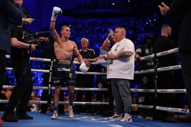 TITLE CONTEST: Josh Warrington in action against Kiko Martinez at the Leeds Arena. Picture: Mark Robinson/Matchroom Boxing.