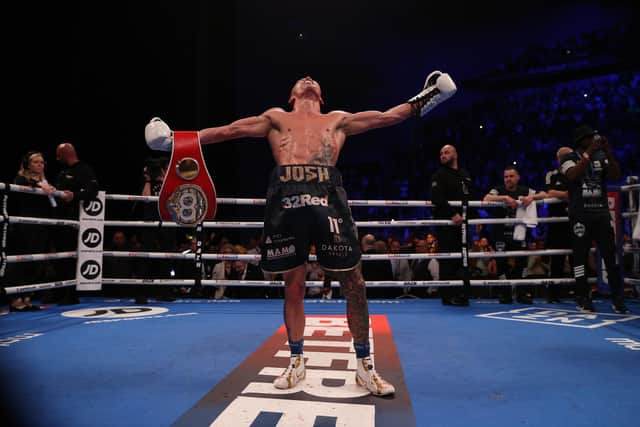 RELIEF: For Josh Warrington as he reclaims the IBF title. Picture: Mark Robinson/Matchroom Boxing.