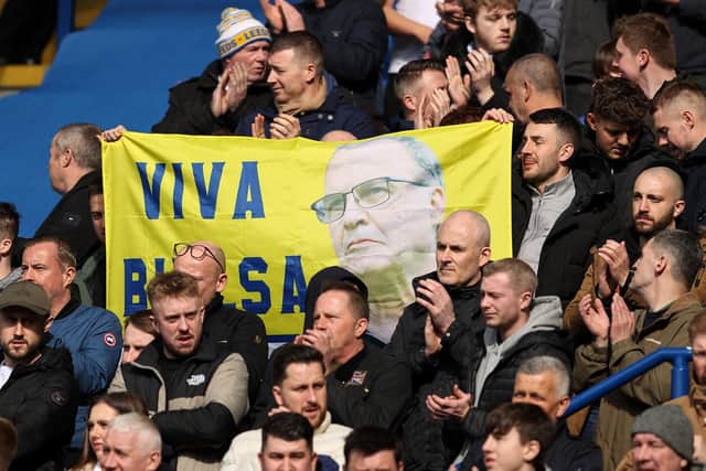 Leeds United fans show their appreciation for departed manager Marcelo Bielsa. Pic: James Williamson.